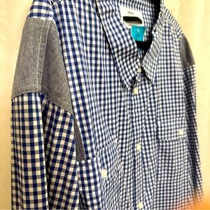 NWT Orisue Blue White Checkered Mens Button Down Stylish Dress Shirt Size 4XL